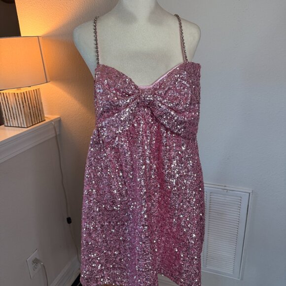 Altar’d State Pink Sequin Bow Dress – Size Medium (NWT) - Picture 1 of 9